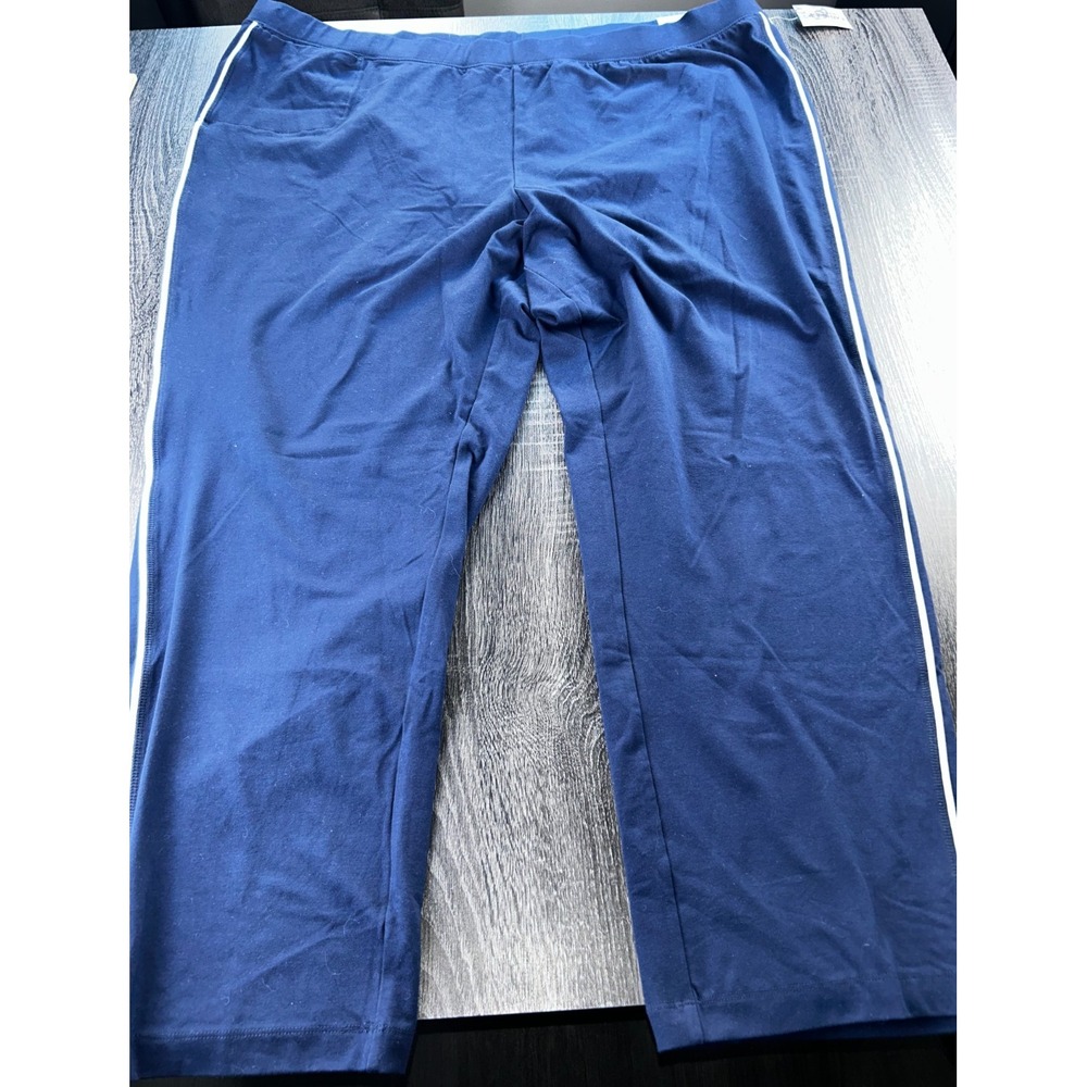 Catherines Navy Blue Straight Leg Pull-On Pants  Stripe Plus Size 4X 30/32W NEW